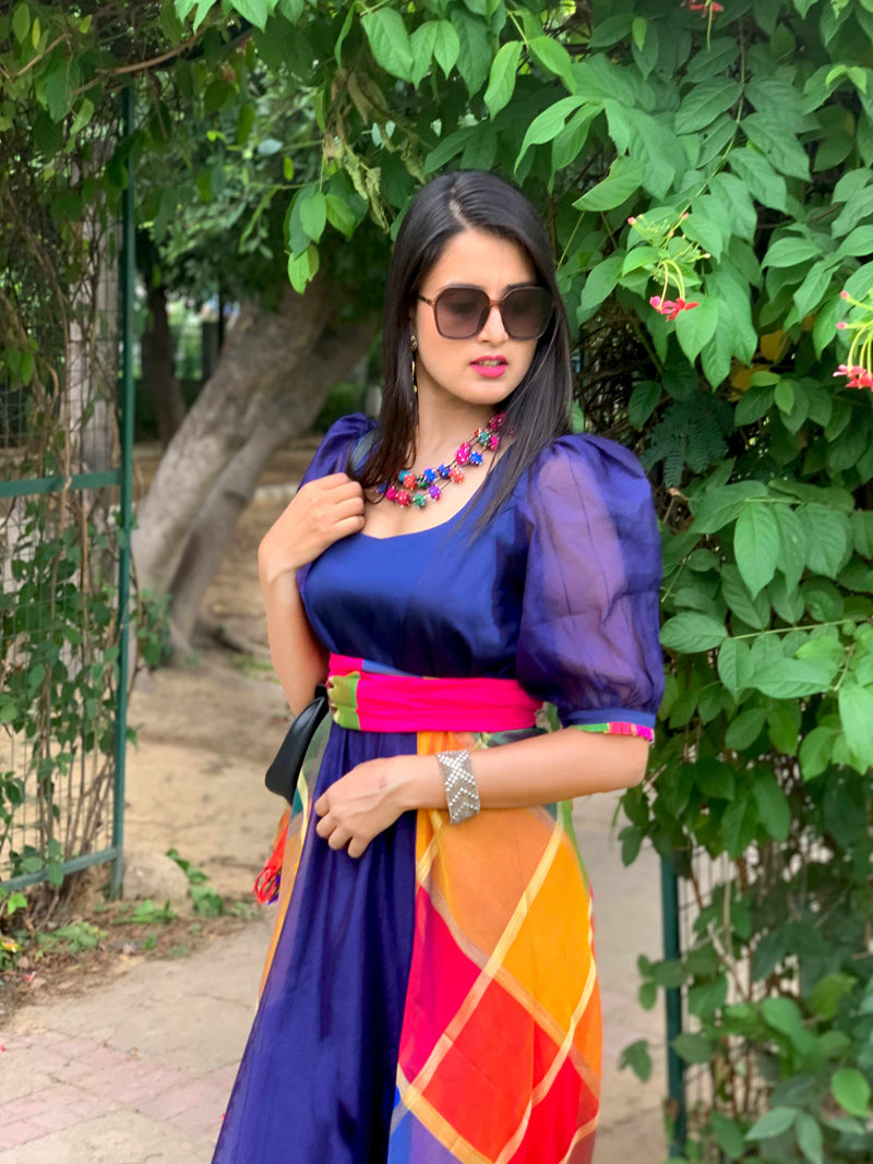 FAUNA FESTIVE FLAMBOYANCE SILK KOTA DORIA DRESS