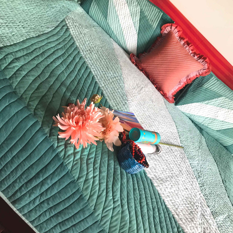 KATHERINE COPENHAGEN MELANGE PATCHWORK QUILTED BEDCOVER SET