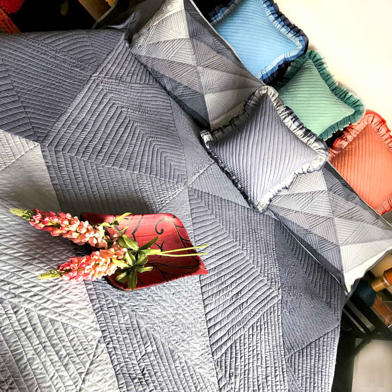 KAREN COPENHAGEN MELANGE PATCHWORK QUILTED BEDCOVER SET