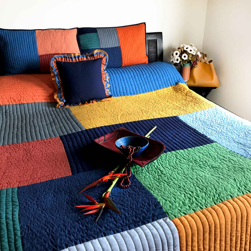 KINSLEY COPENHAGEN MELANGE PATCHWORK QUILTED BEDCOVER SET