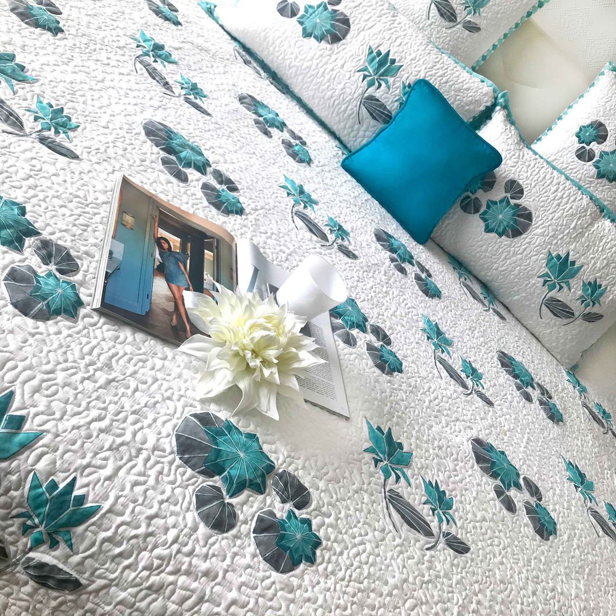 PAMELA PARISIAN PANACHE ALLURING AQUA 6 PIECE QUILTED BEDCOVER SET