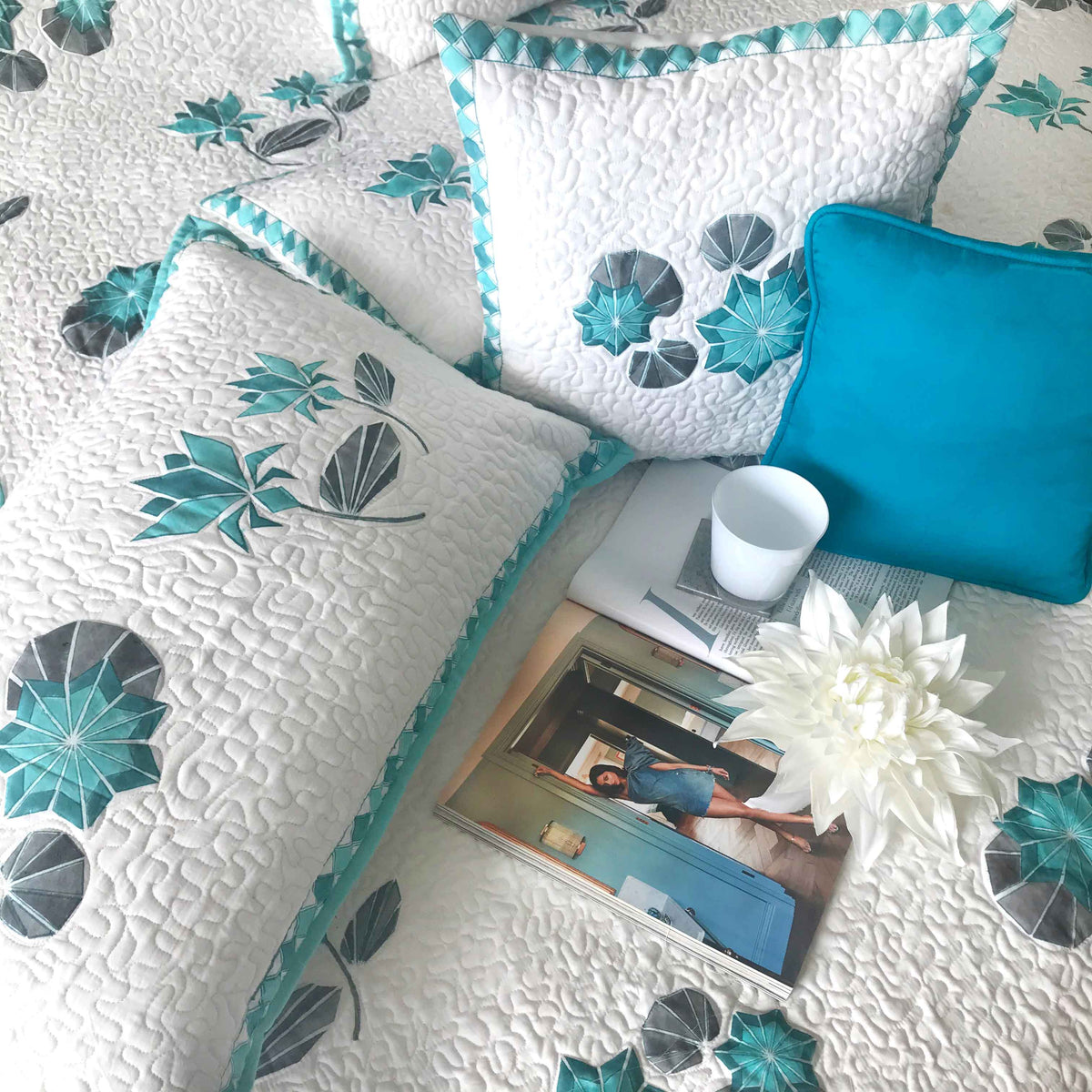 PAMELA PARISIAN PANACHE ALLURING AQUA 6 PIECE QUILTED BEDCOVER SET