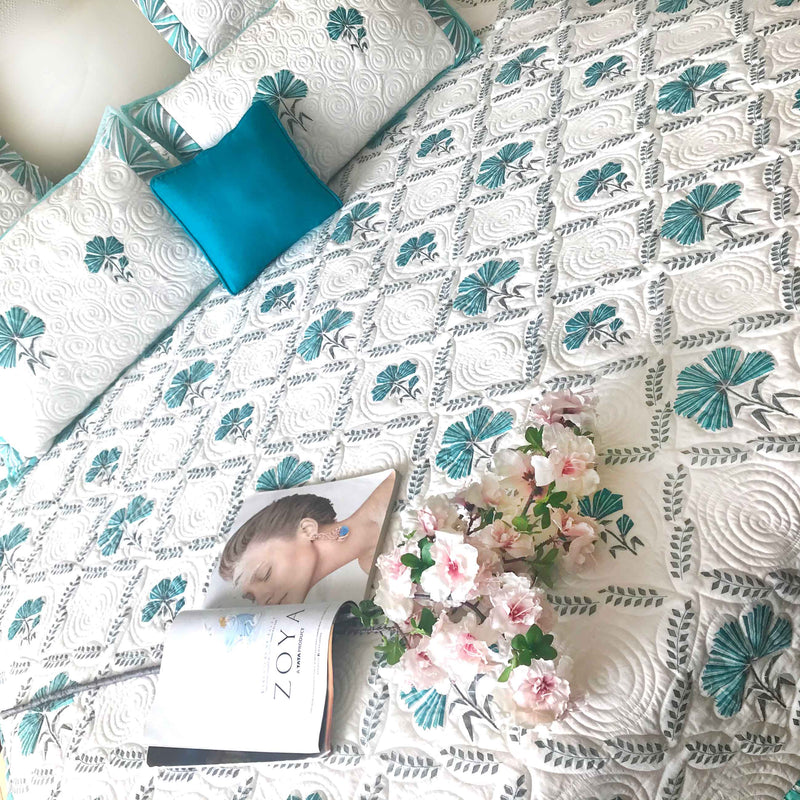 PEGGY PARISIAN PANACHE TEMPTING TURQUISE 6 PIECE QUILTED BEDCOVER SET