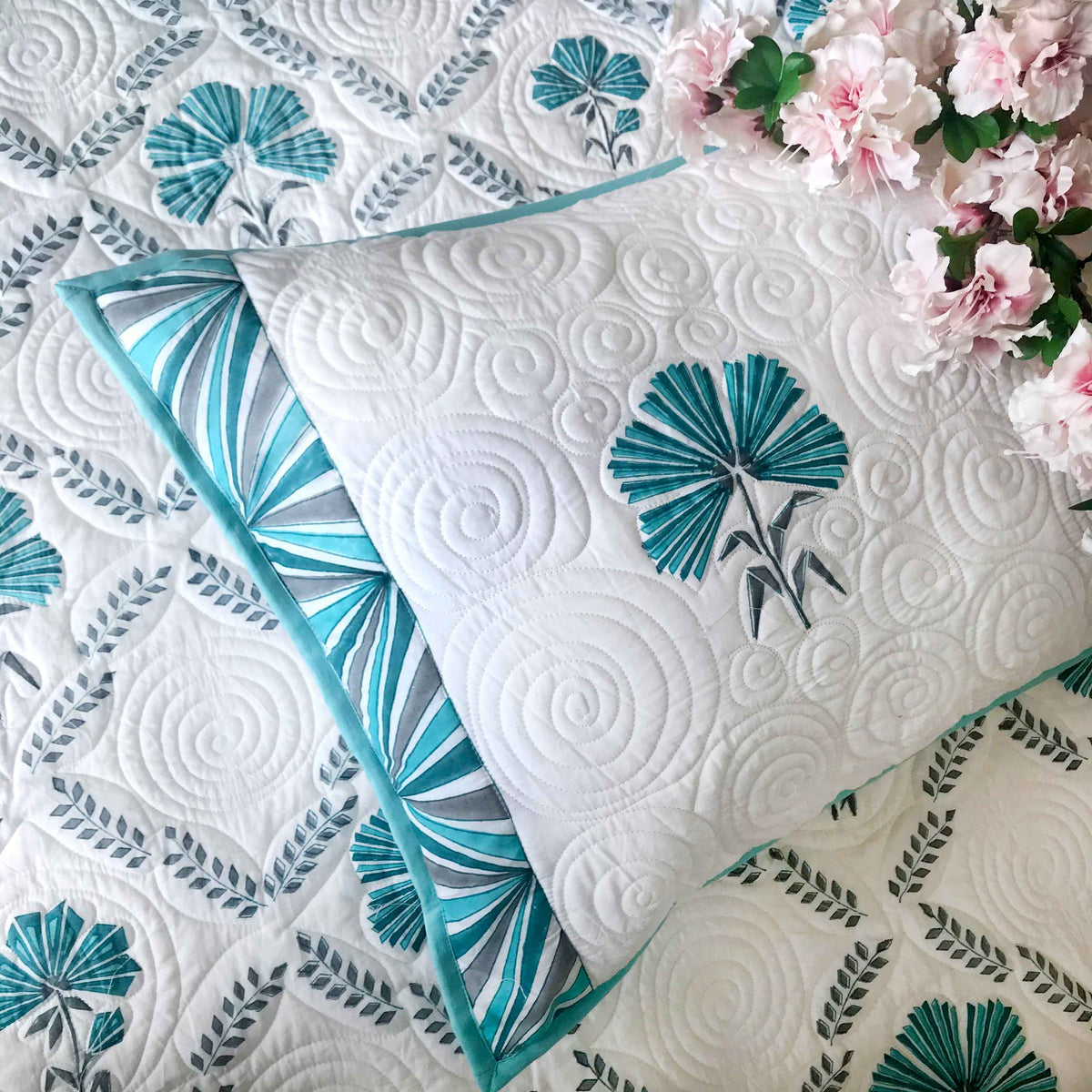 PEGGY PARISIAN PANACHE TEMPTING TURQUISE 6 PIECE QUILTED BEDCOVER SET