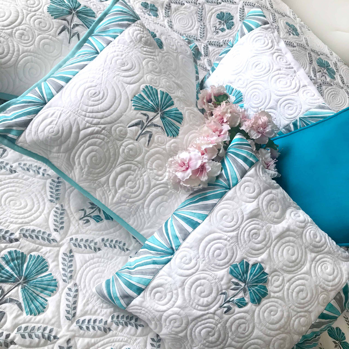 PEGGY PARISIAN PANACHE TEMPTING TURQUISE 6 PIECE QUILTED BEDCOVER SET