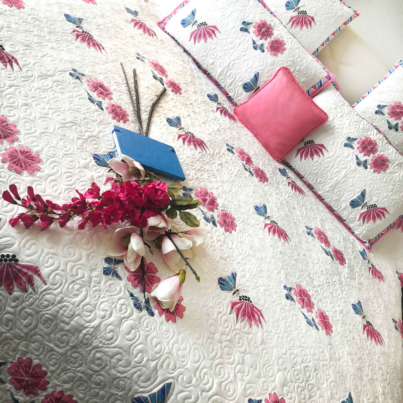 PRISCILLA PARISIAN PANACHE CARNATION PINK 6 PIECE QUILTED BEDCOVER SET