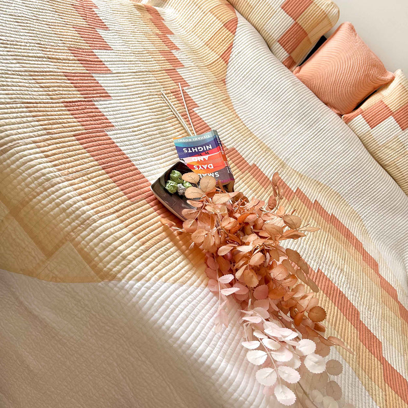 RAFAEL FLORIDIAN DAWN PEACH PATCHWORK QUILTED BEDCOVER SET