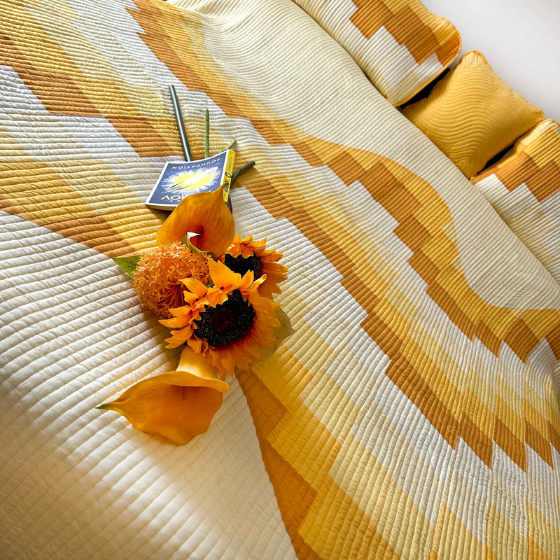 RUBEN CALIFORNIAN SUNSET YELLOW PATCHWORK QUILTED BEDCOVER SET