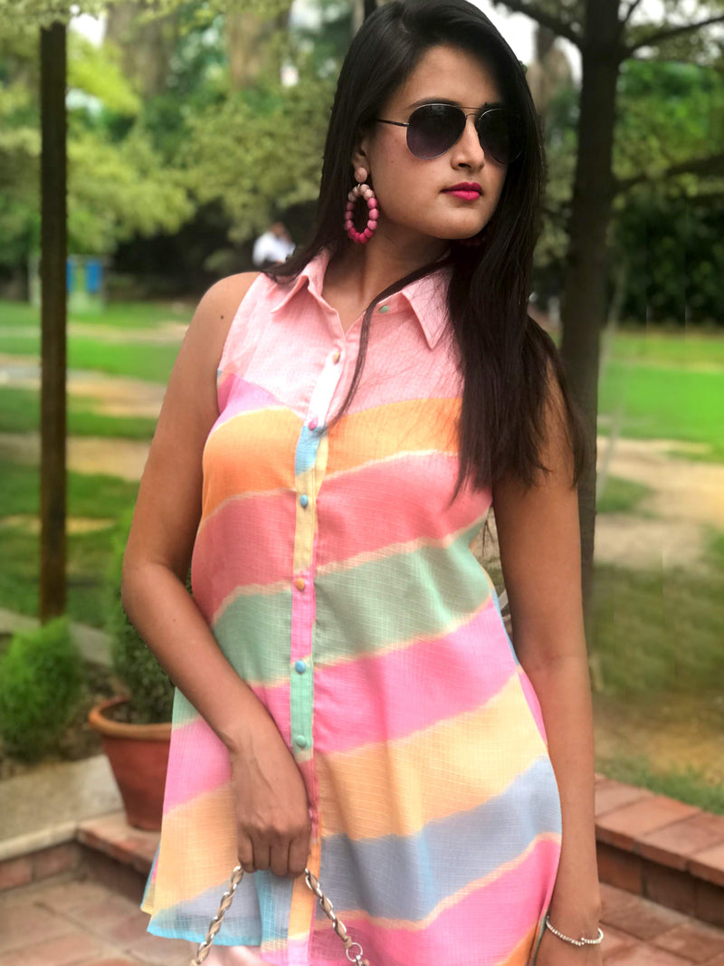 SHERYL SANTORINI STRIPES SILK KOTA DORIA TUNIC