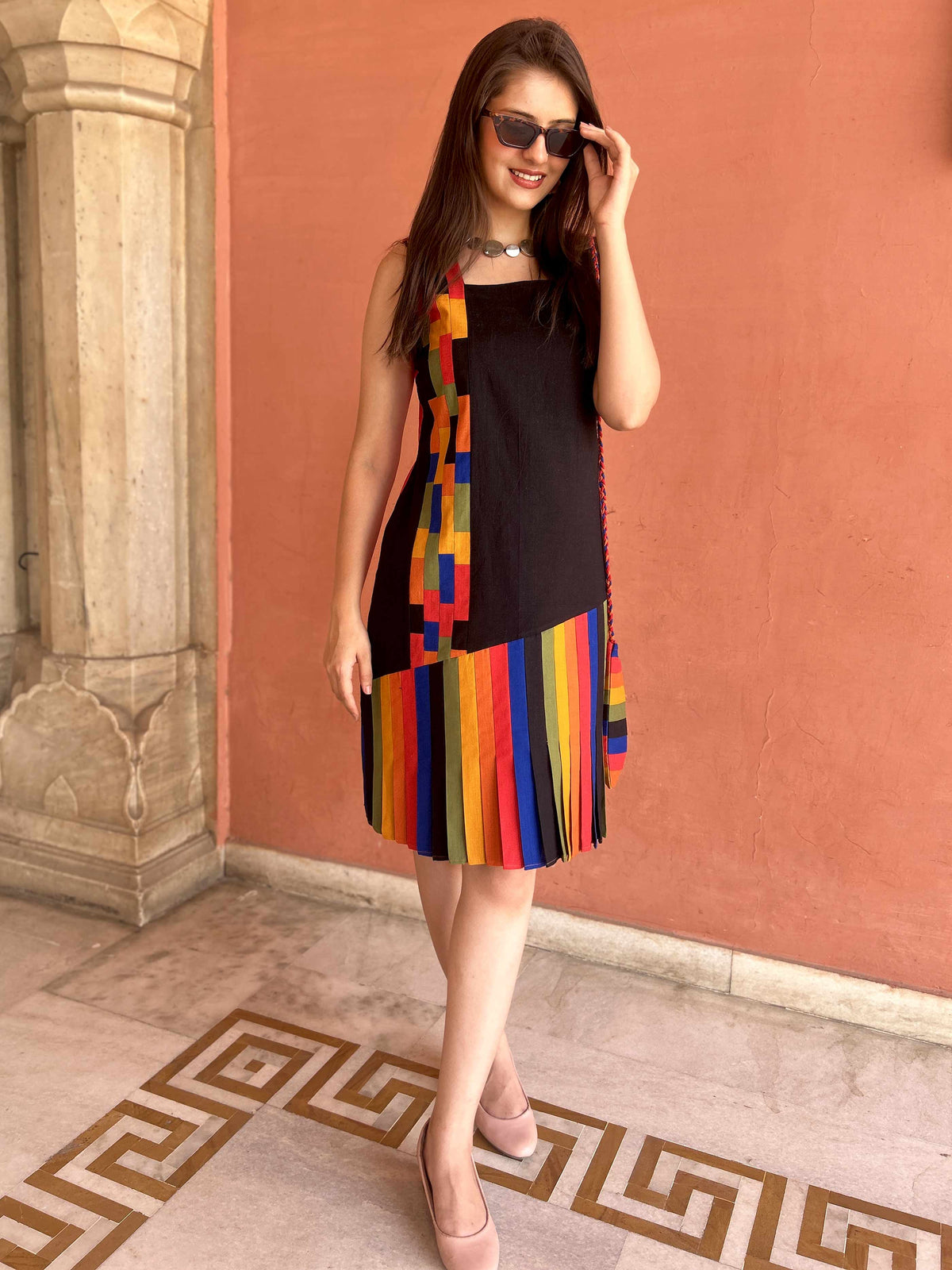 MASHAVU MASAI MARA HAND WOVEN COTTON PATCHWORK DRESS