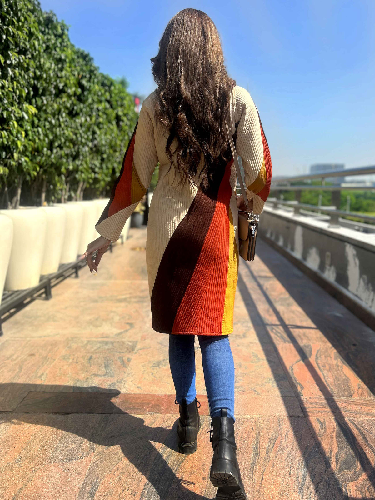 ARLENE VERMONT AUTUMN OBLIQUE PURE SILK PATCHWORK QUILTED JACKET