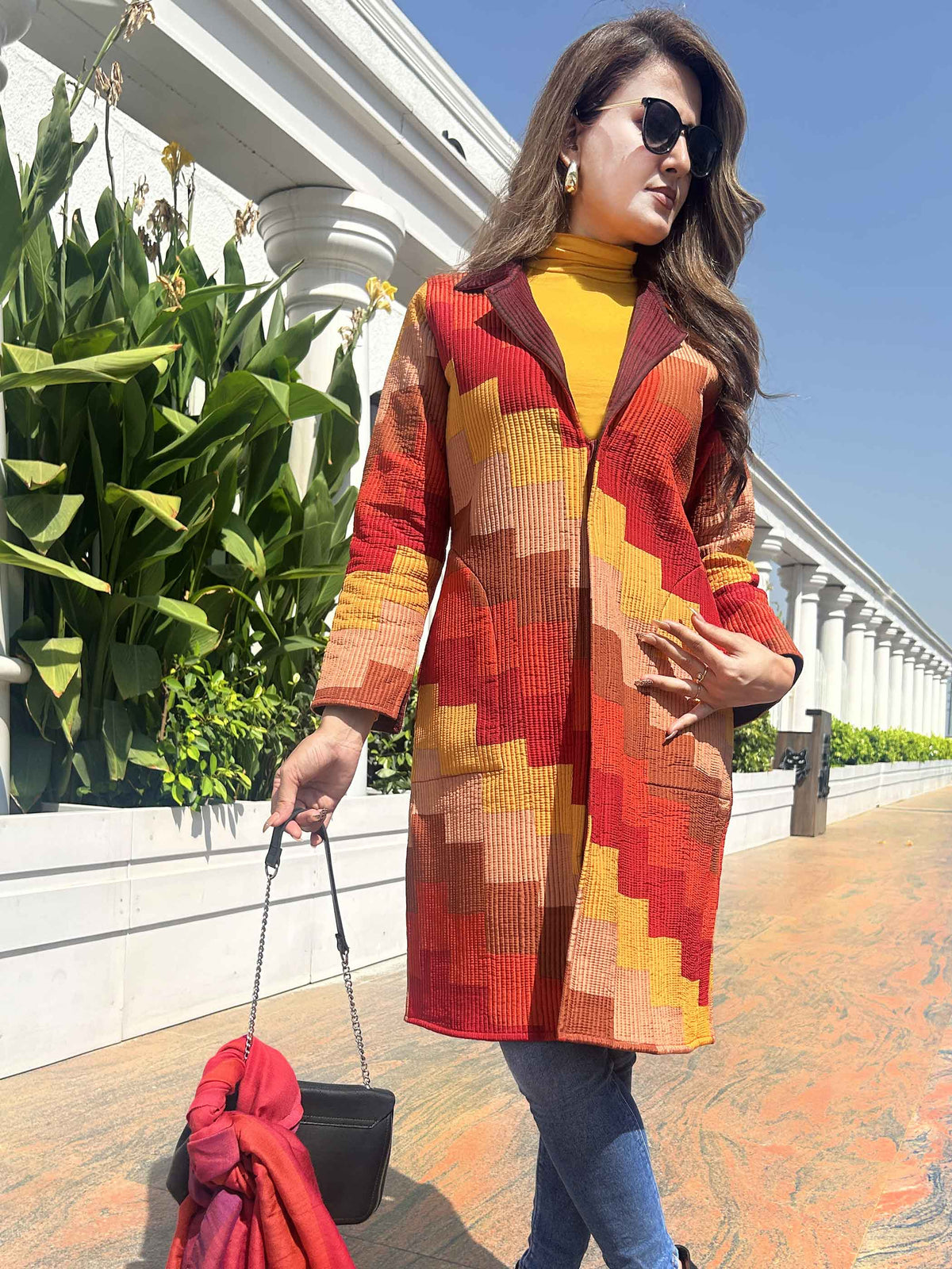 AUDREY VERMONT AUTUMN ACORN PURE SILK PATCHWORK QUILTED JACKET