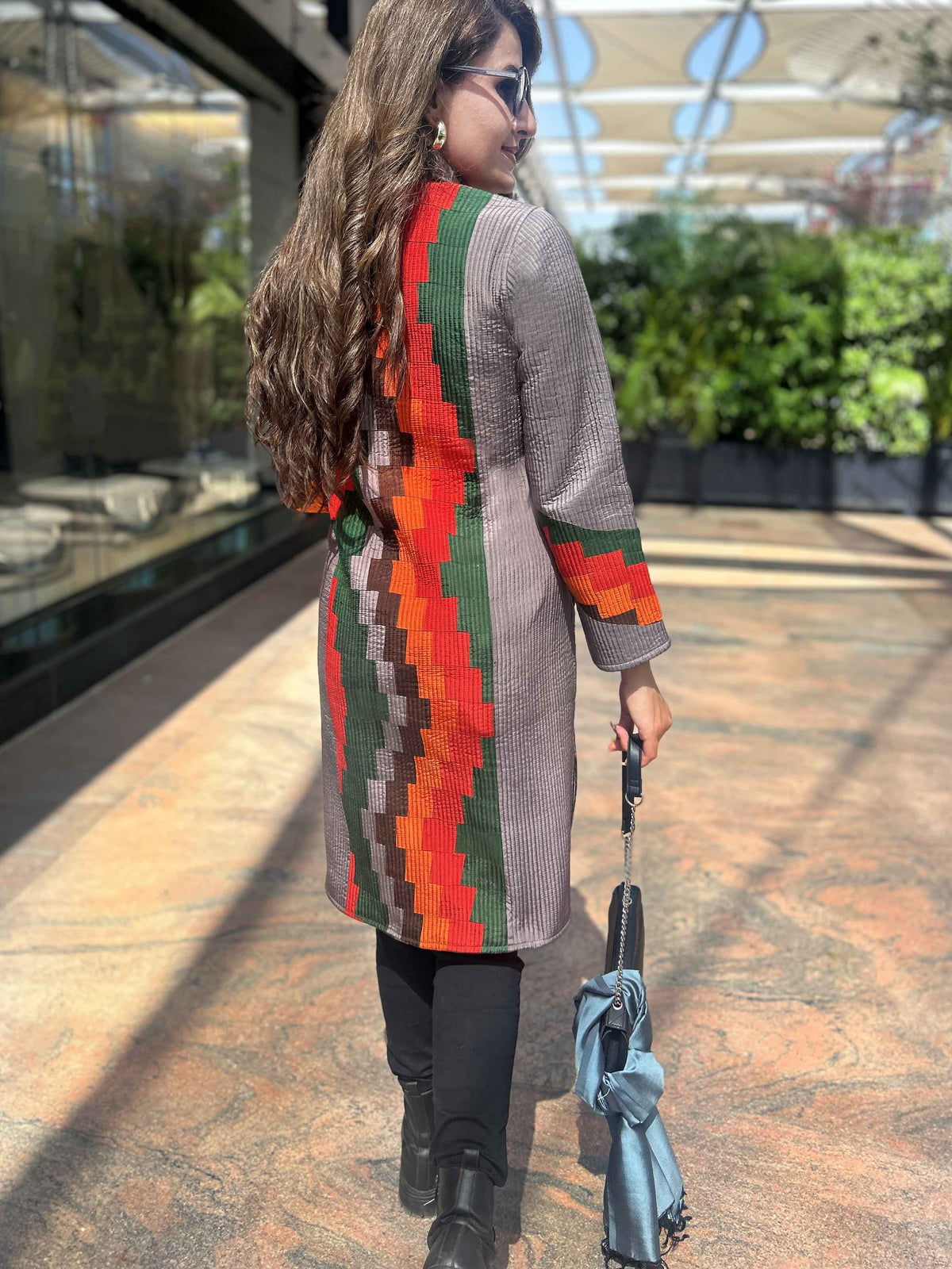 ANNABELLE VERMONT AUTUMN AZTEC PURE SILK PATCHWORK QUILTED JACKET