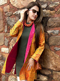AMBER VERMONT AUTUMN PATOLA SILK PATCHWORK KANTHA JACKET