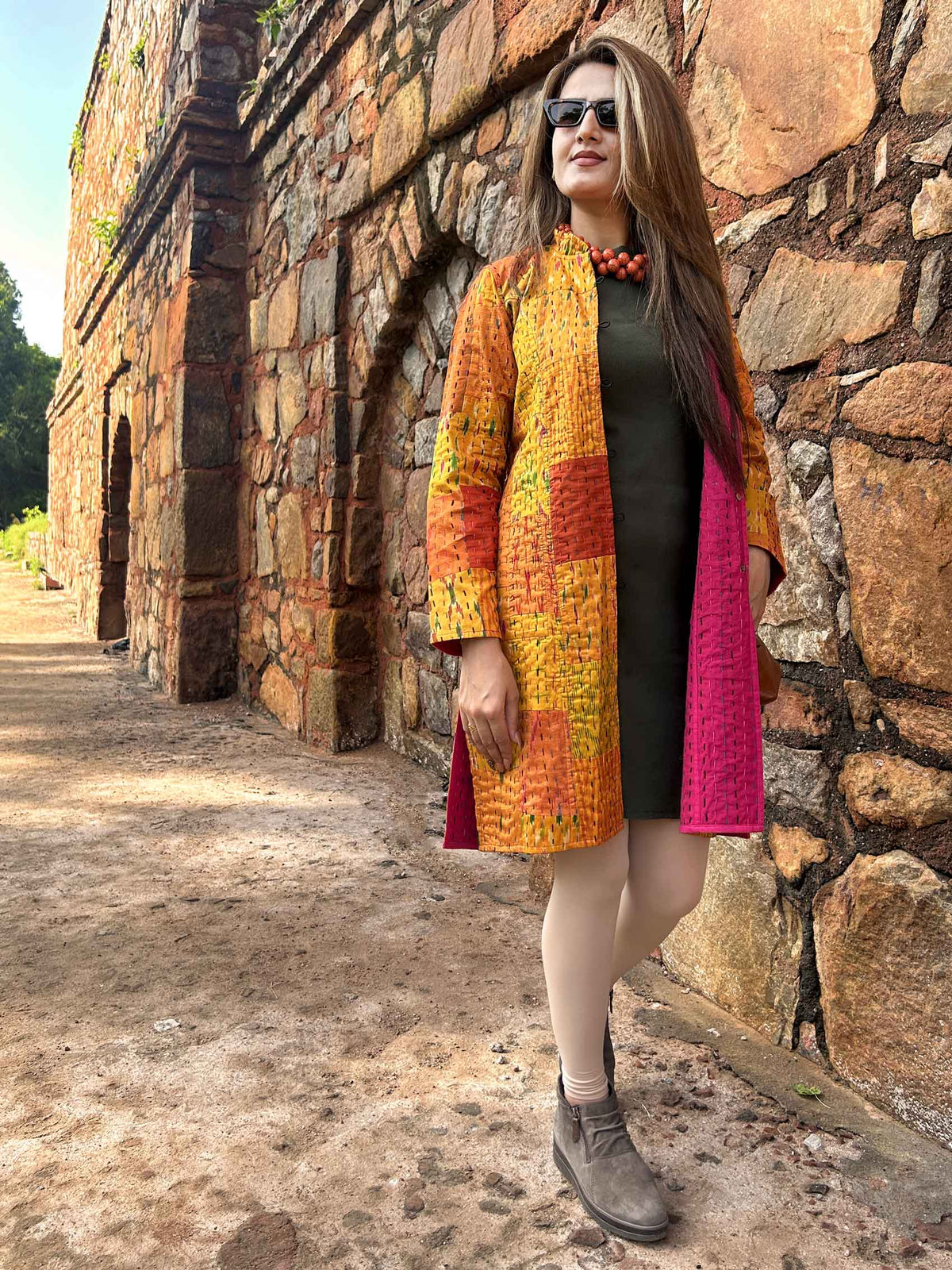 AMBER VERMONT AUTUMN PATOLA SILK PATCHWORK KANTHA JACKET