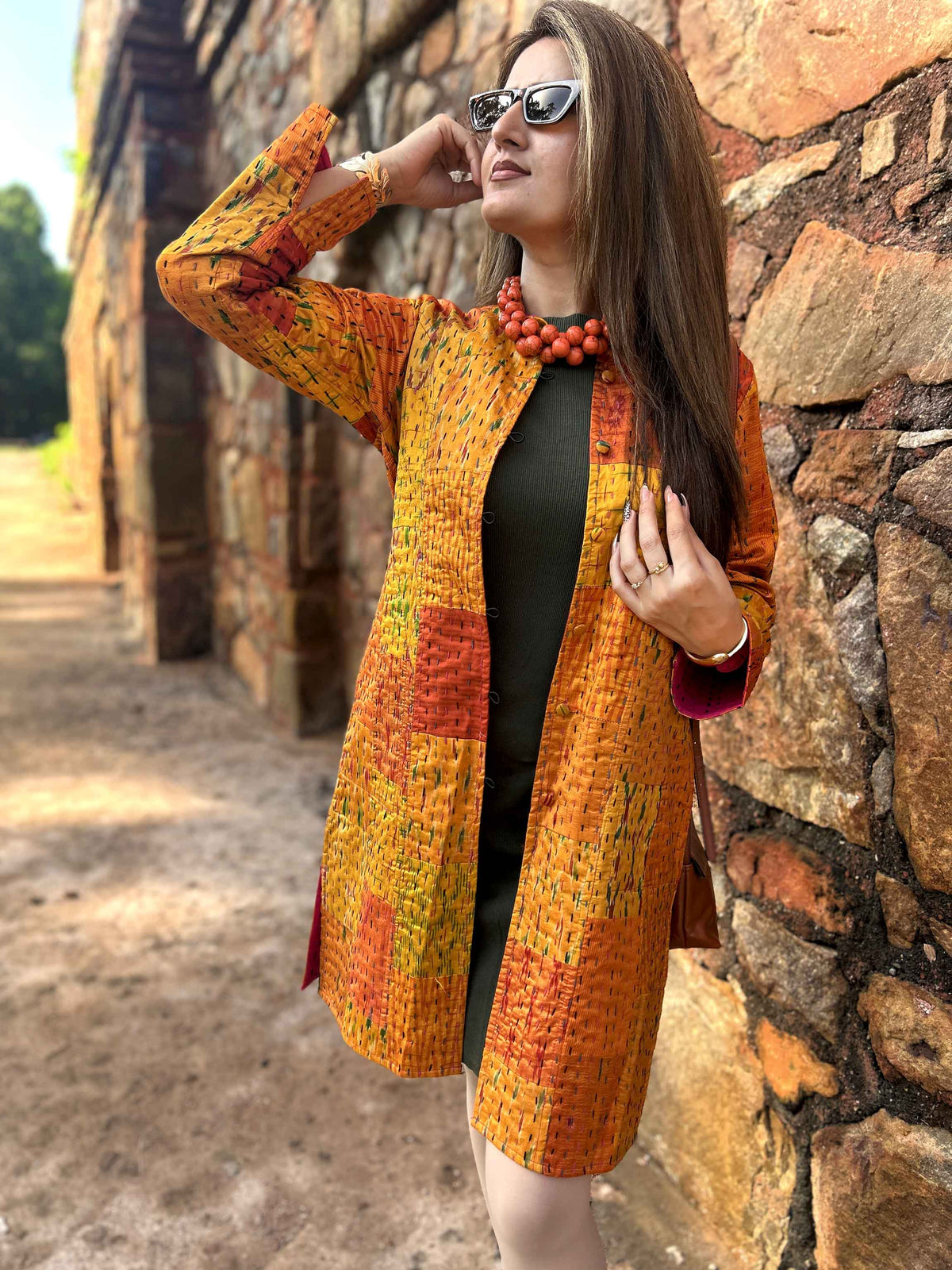 AMBER VERMONT AUTUMN PATOLA SILK PATCHWORK KANTHA JACKET