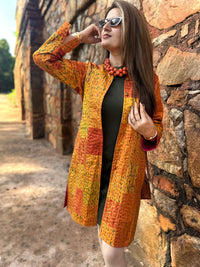 AMBER VERMONT AUTUMN PATOLA SILK PATCHWORK KANTHA JACKET