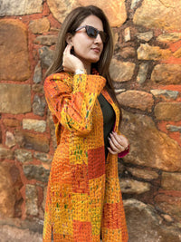 AMBER VERMONT AUTUMN PATOLA SILK PATCHWORK KANTHA JACKET