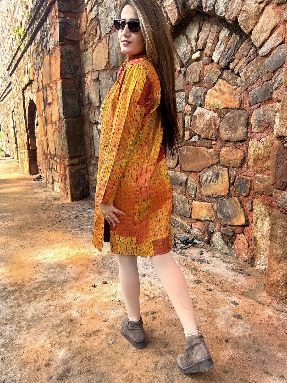 AMBER VERMONT AUTUMN PATOLA SILK PATCHWORK KANTHA JACKET