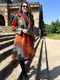 AMELIA VERMONT AUTUMN PATOLA SILK PATCHWORK KANTHA TRENCH COAT