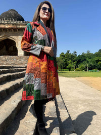 AMELIA VERMONT AUTUMN PATOLA SILK PATCHWORK KANTHA TRENCH COAT