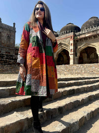 AMELIA VERMONT AUTUMN PATOLA SILK PATCHWORK KANTHA TRENCH COAT
