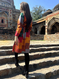 AMELIA VERMONT AUTUMN PATOLA SILK PATCHWORK KANTHA TRENCH COAT