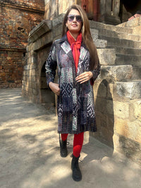 ALLISON VERMONT AUTUMN PATOLA SILK PATCHWORK KANTHA TRENCH COAT