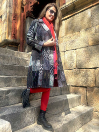 ALLISON VERMONT AUTUMN PATOLA SILK PATCHWORK KANTHA TRENCH COAT