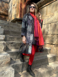 ALLISON VERMONT AUTUMN PATOLA SILK PATCHWORK KANTHA TRENCH COAT