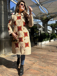 AMANDA VERMONT AUTUMN PINWHEEL PURE SILK PATCHWORK QUILTED JACKET