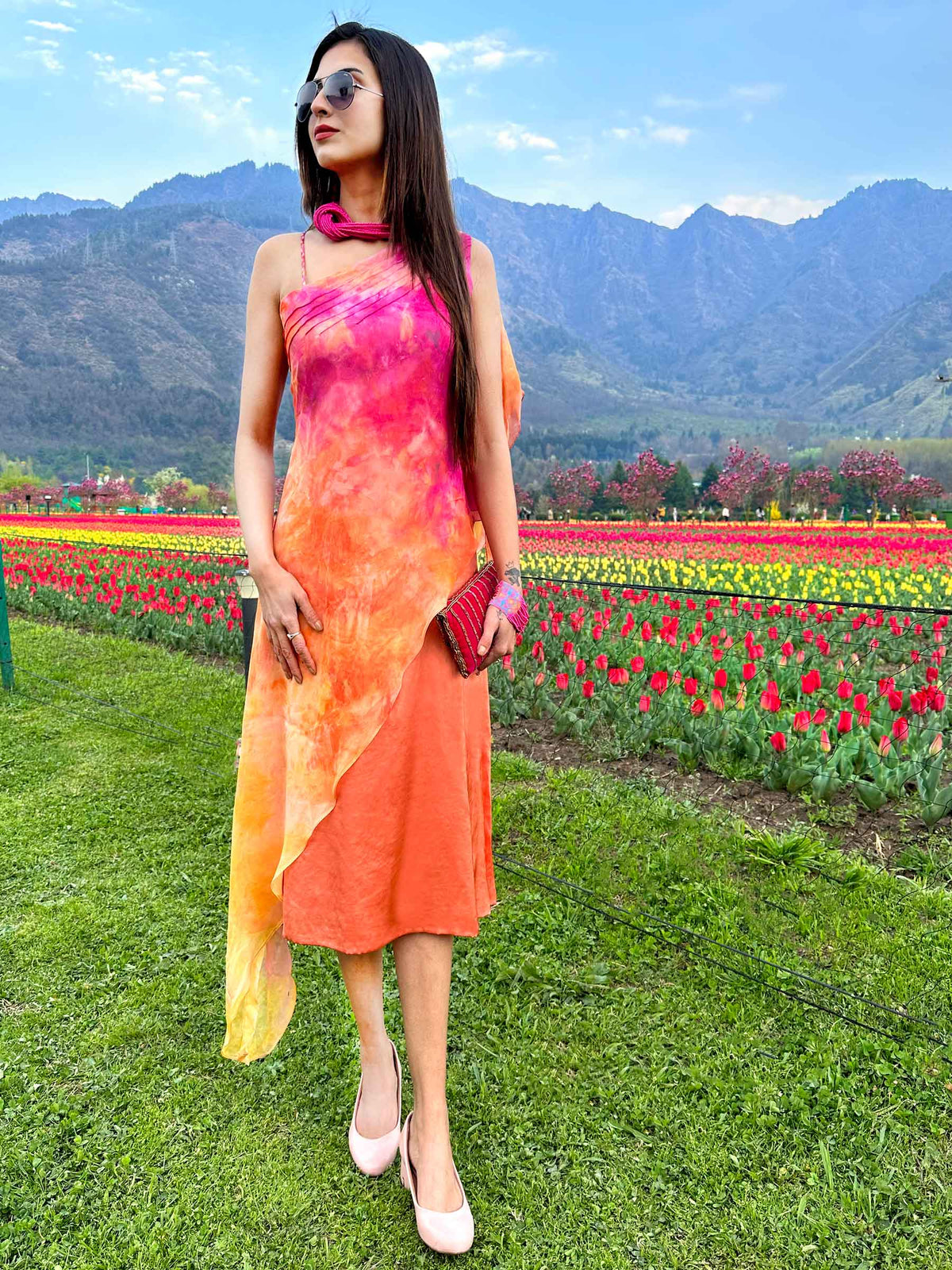 pure chiffon dresses Floral-Printed Chiffon Dress with Golden Lurex