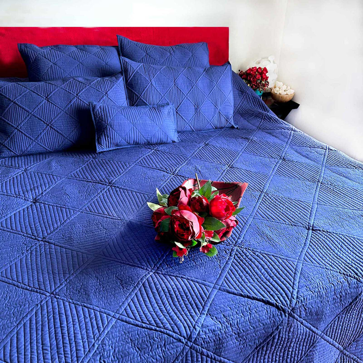HOLLEY MEDITERRANEAN SERENITY PRUSSIAN BLUE QUILTED 6 PIECE BEDCOVER SET