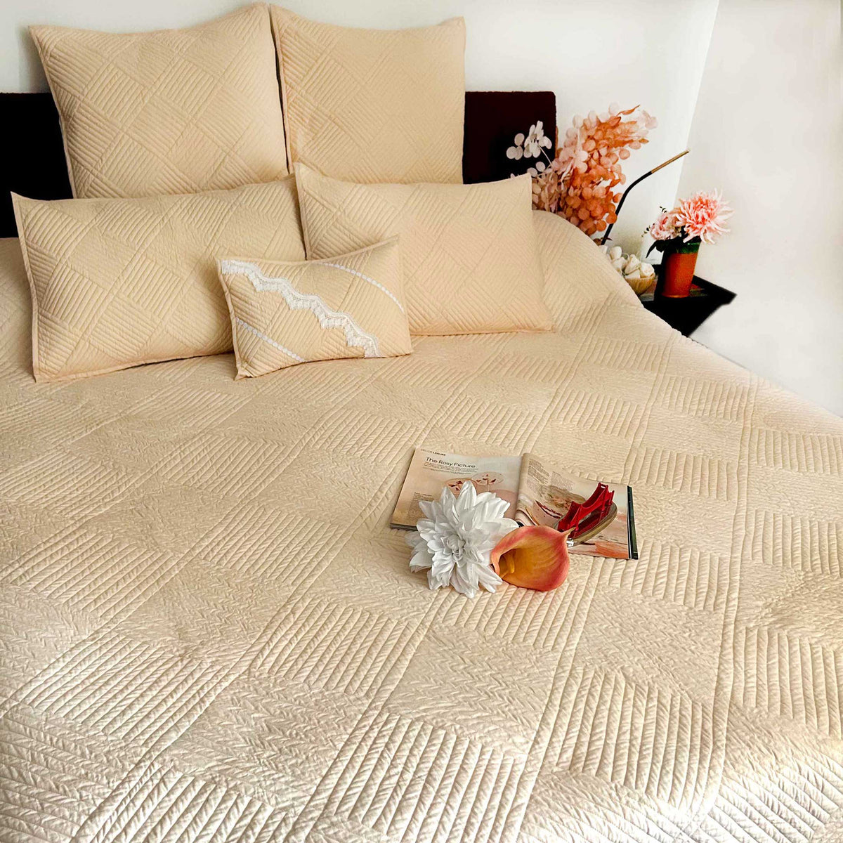 Harlene Mediterranean Serenity Soothing Peach Quilted 6 Piece Bedcover ...