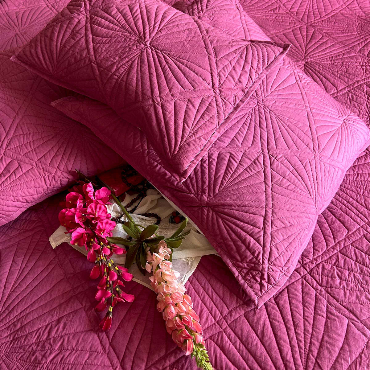 HARMONIE MEDITERRANEAN SERENITY VINTAGE WINE QUILTED 6 PIECE BEDCOVER SET