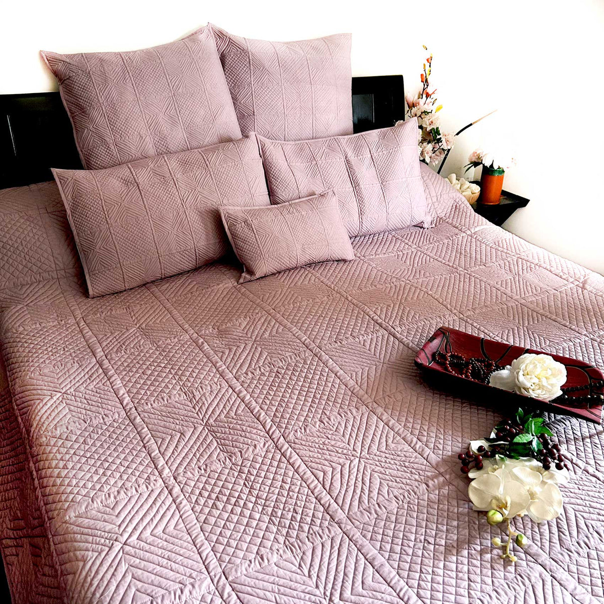Heather Mediterranean Serenity Rosy Beige Quilted 6 Piece Bedcover Set ...