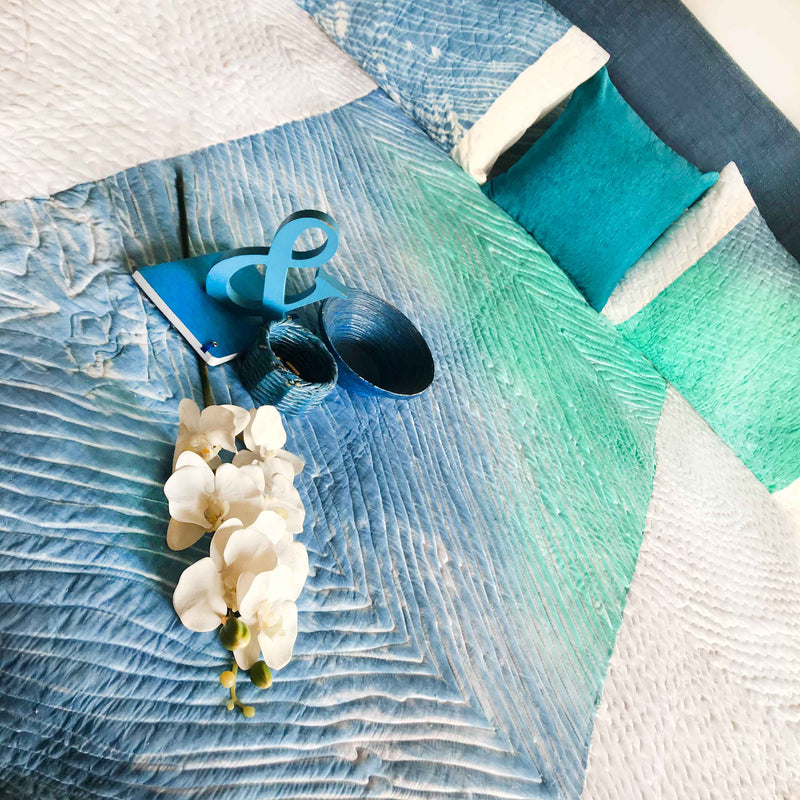 CAROL  COLOUR CASCADE SHIBORI SHABANG QUILTED BEDCOVER SET