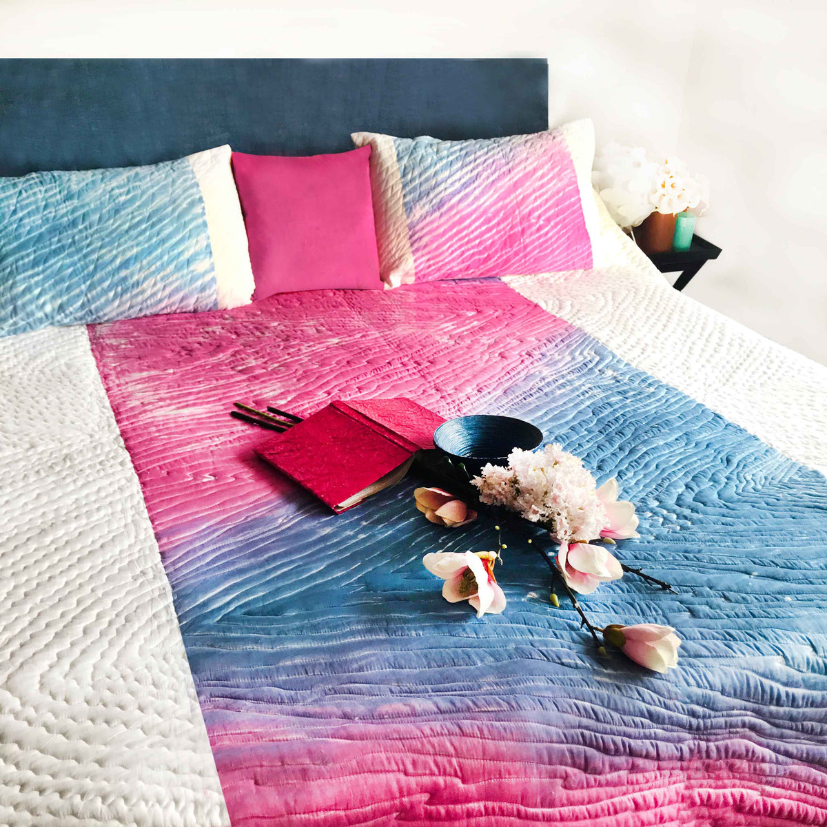CHELSEA  COLOUR CASCADE SHIBORI SHABANG QUILTED BEDCOVER SET