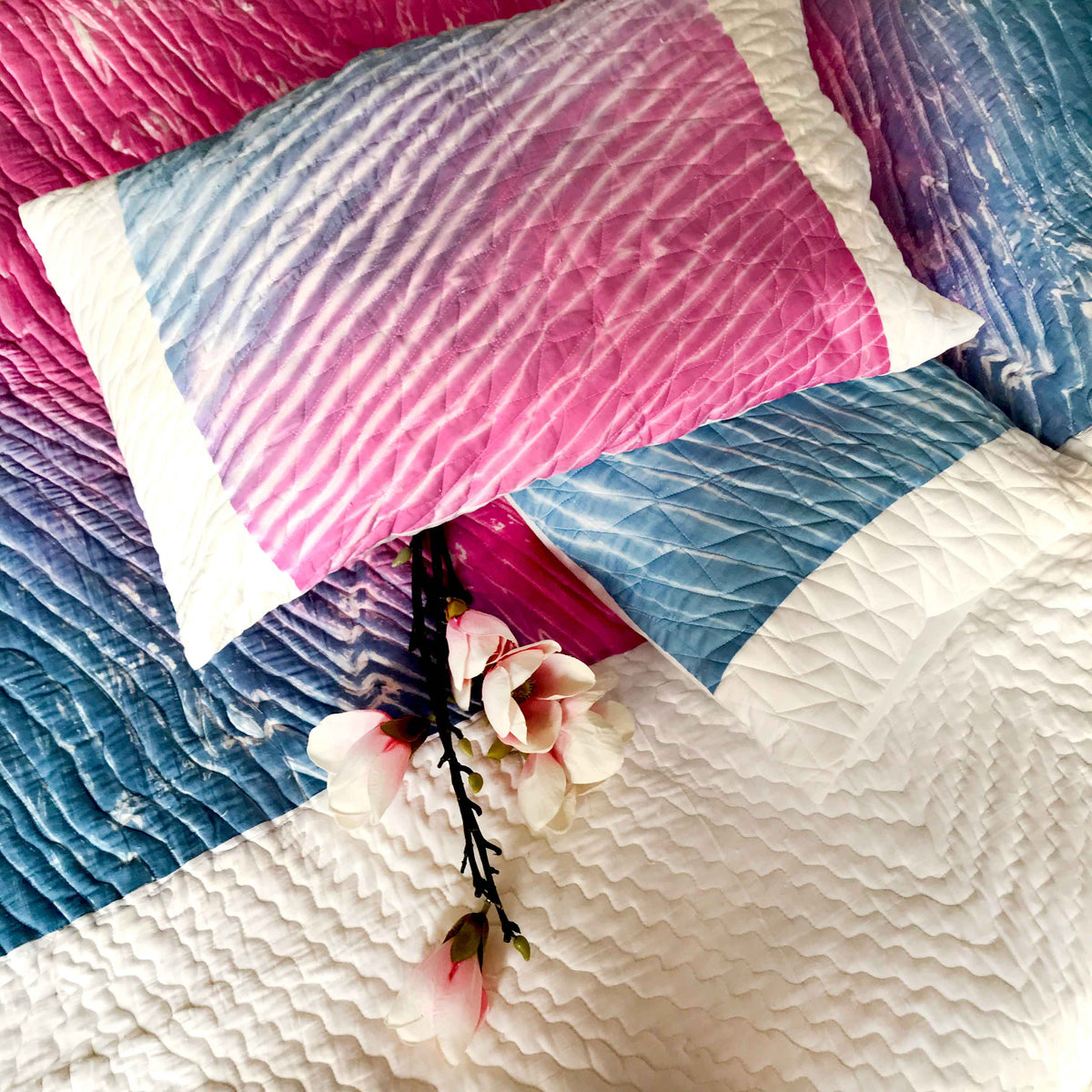 CHELSEA  COLOUR CASCADE SHIBORI SHABANG QUILTED BEDCOVER SET