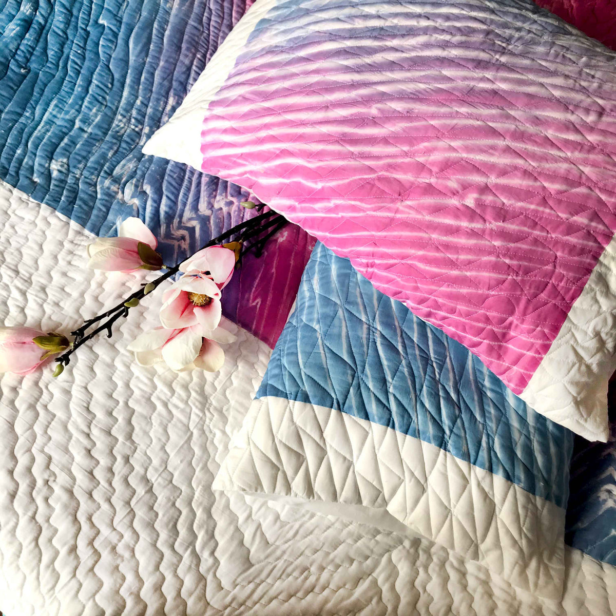 CHELSEA  COLOUR CASCADE SHIBORI SHABANG QUILTED BEDCOVER SET