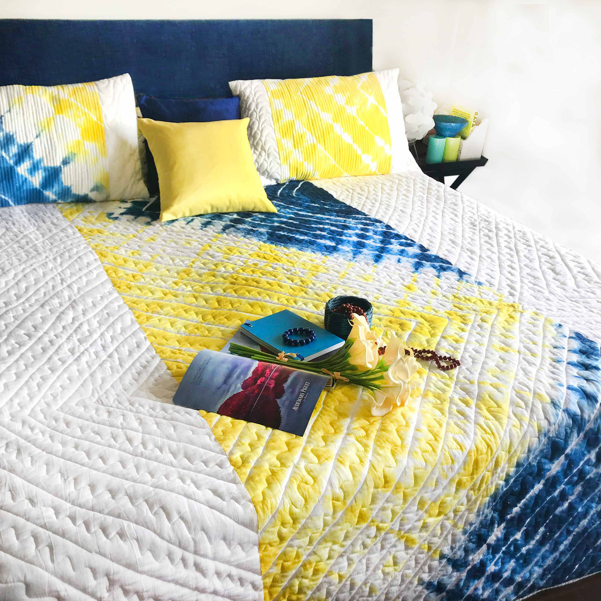 CYNTHIA  COLOUR CASCADE SHIBORI SHABANG QUILTED BEDCOVER SET