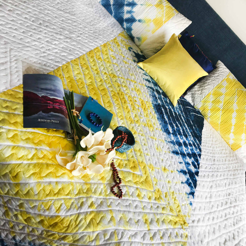 CYNTHIA  COLOUR CASCADE SHIBORI SHABANG QUILTED BEDCOVER SET