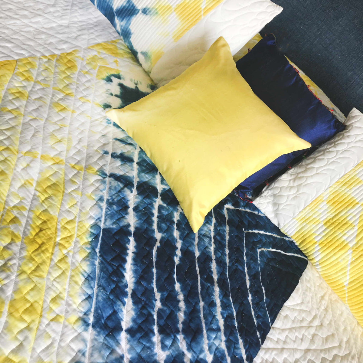 CYNTHIA  COLOUR CASCADE SHIBORI SHABANG QUILTED BEDCOVER SET