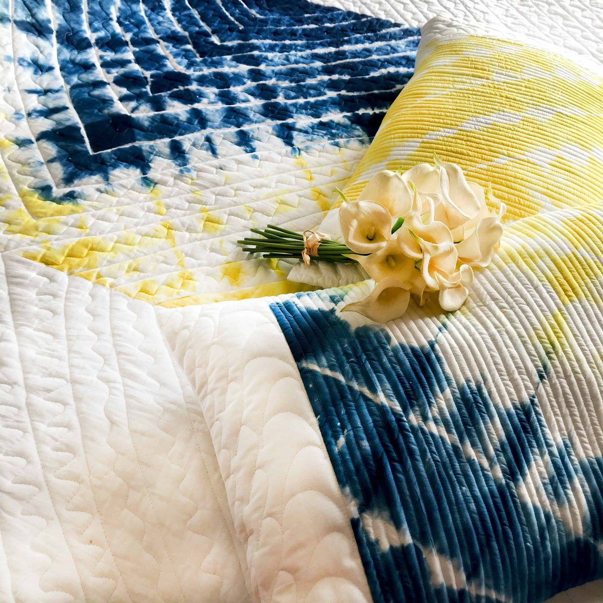CYNTHIA  COLOUR CASCADE SHIBORI SHABANG QUILTED BEDCOVER SET