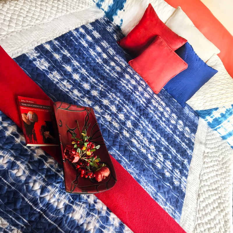 CLARA  COLOUR CASCADE SHIBORI SHABANG QUILTED BEDCOVER SET