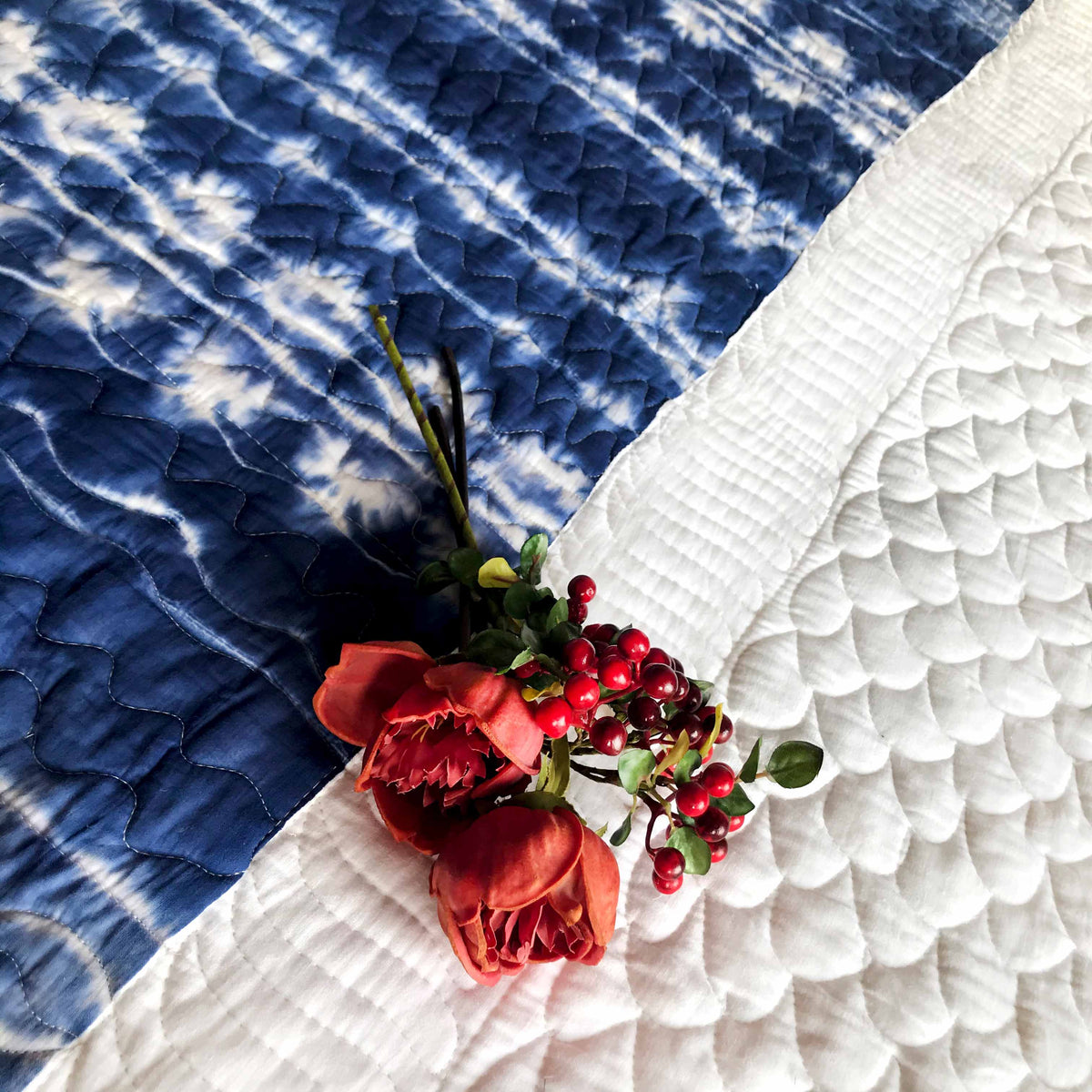 CLARA  COLOUR CASCADE SHIBORI SHABANG QUILTED BEDCOVER SET