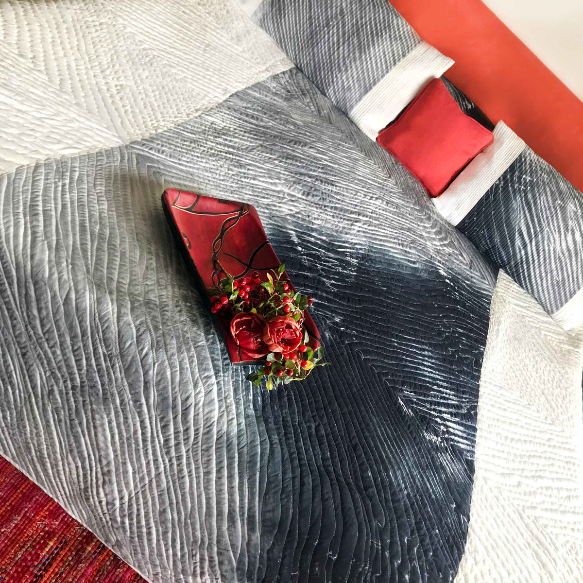 CHIMERA COLOUR CASCADE SHIBORI SHABANG QUILTED BEDCOVER SET