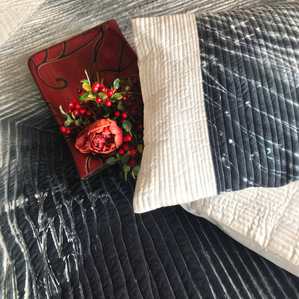 CHIMERA COLOUR CASCADE SHIBORI SHABANG QUILTED BEDCOVER SET
