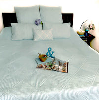 HEIDI MEDITERRANEAN SERENITY SKY BLUE QUILTED 6 PIECE BEDCOVER SET