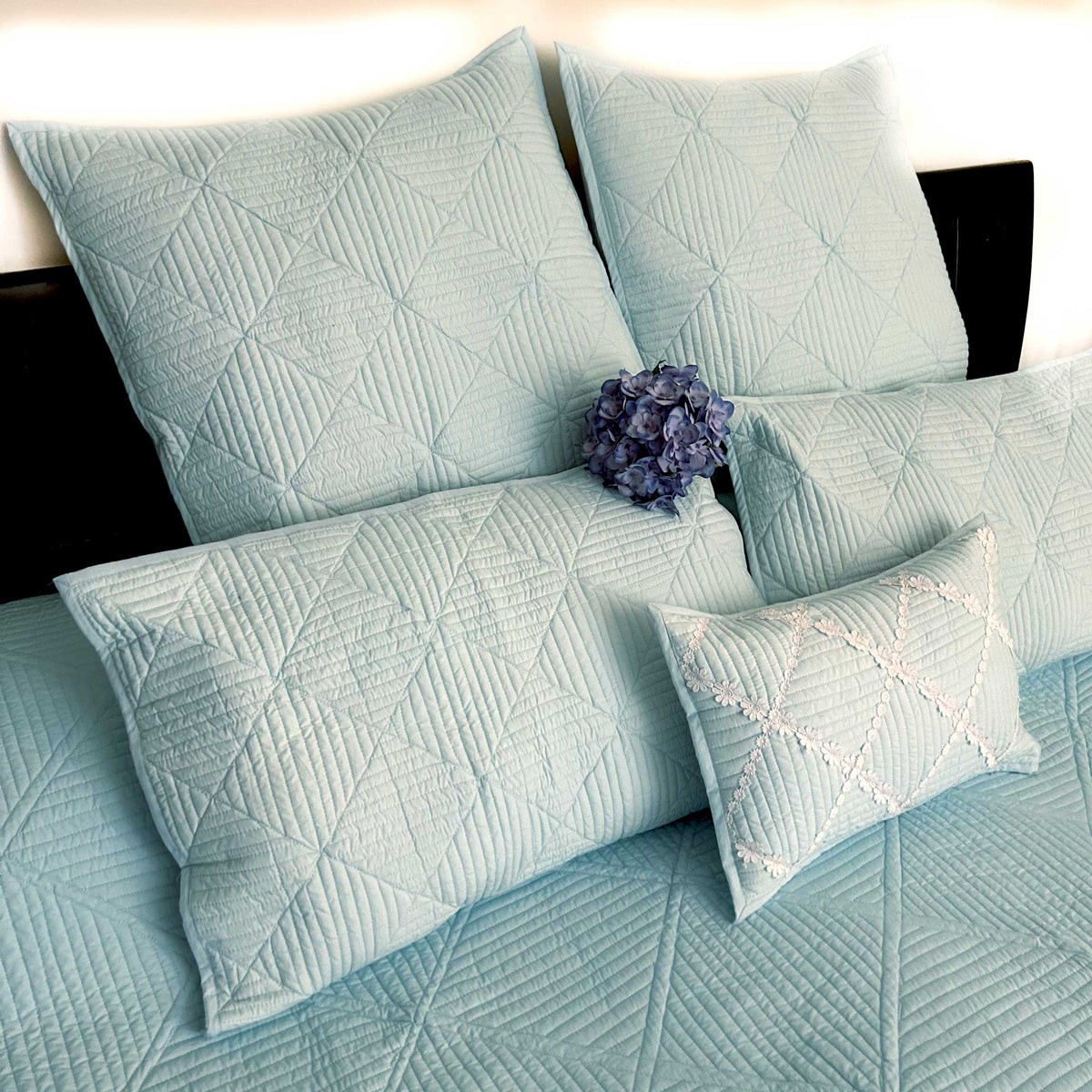 HEIDI MEDITERRANEAN SERENITY SKY BLUE QUILTED 6 PIECE BEDCOVER SET